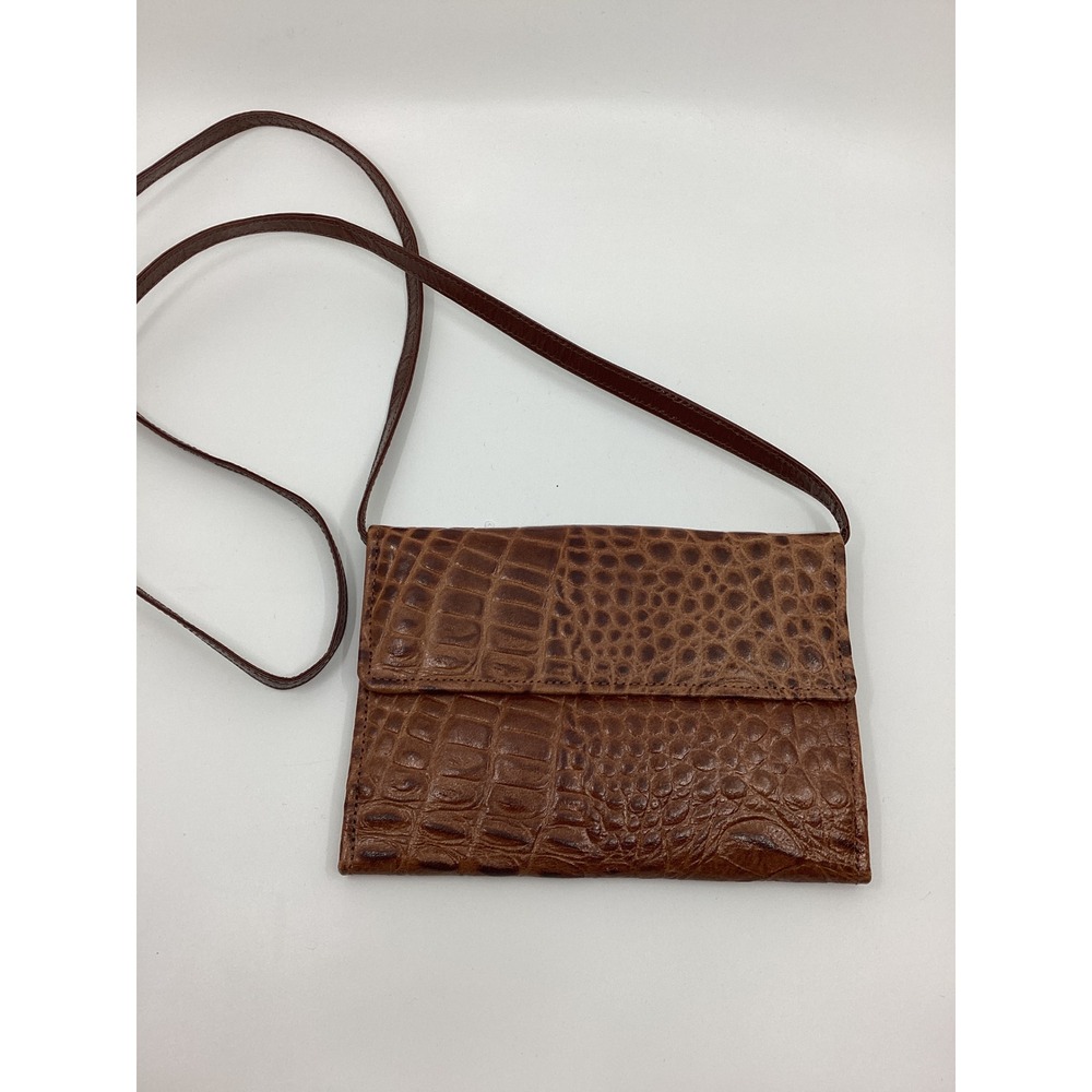 Tusk Brown Crocodile Embossed Leather Crossbody Wallet Travel Organizer Bag